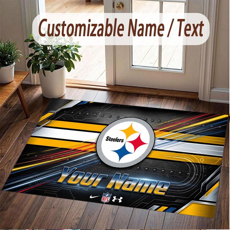 Custom Rug Pittsburgh Steelers Pattern Print Name Text Soft Non‑Slip Floor Carpet for Home Indoor Decoration