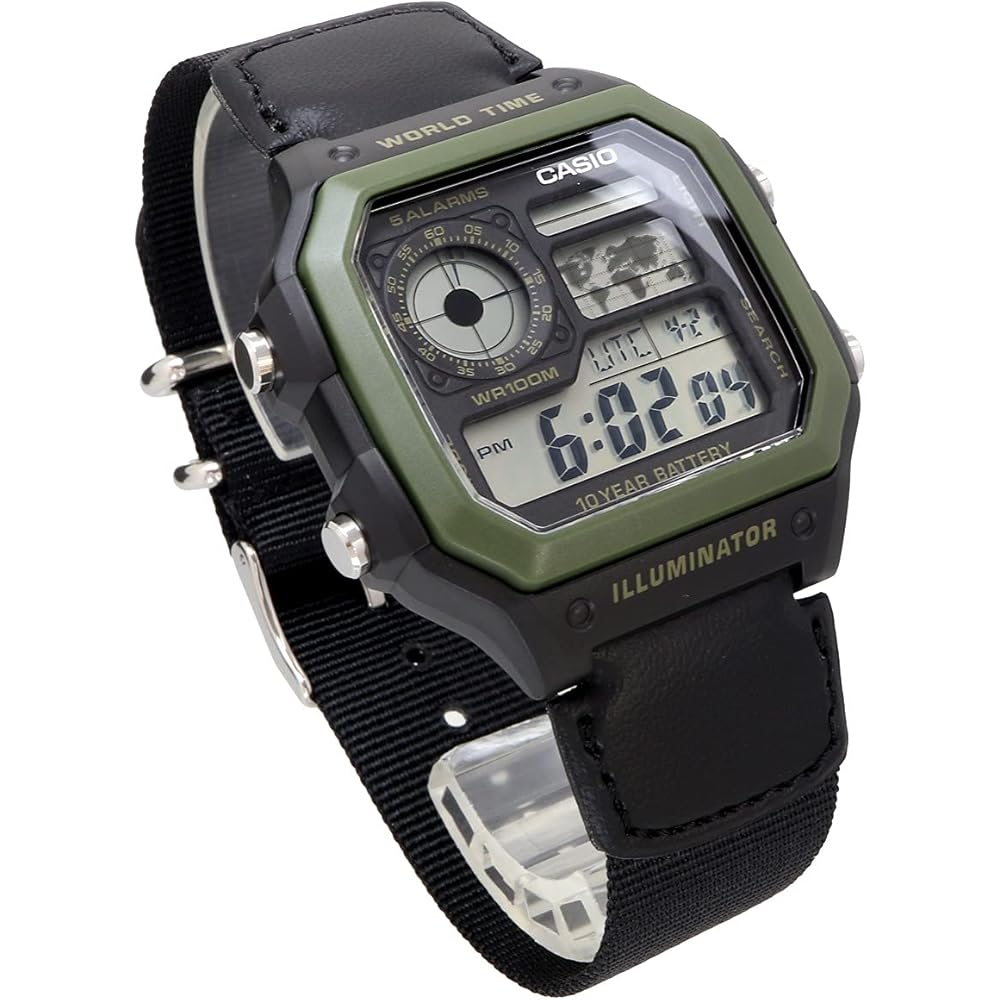 Casio World Time Digital Watch AE-1200WHB-1BV Black Green Color Travel Timepiece