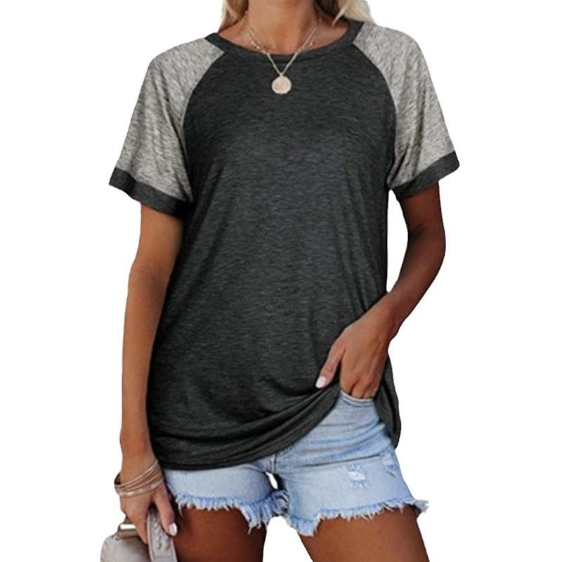2026 Spring/Summer New Round Neck Color Block Short Sleeve Women's T-Shirt Top