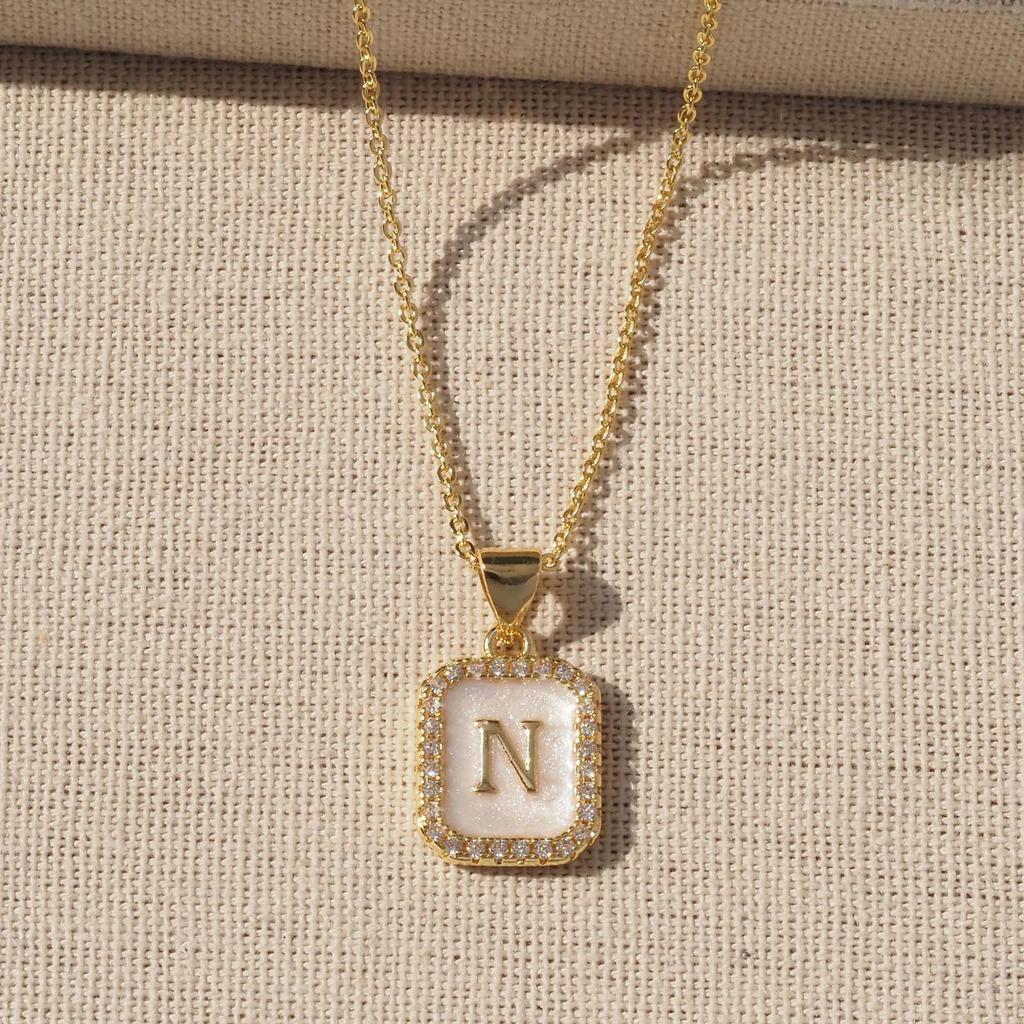 Trendy Gold-Plated A-Z Initial Pendant Necklace with Enamel Finish