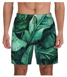 Beach Shorts, Palm Leaves with 3D Pattern for Men, Quick Drying Shorts for Hawaiian Plants