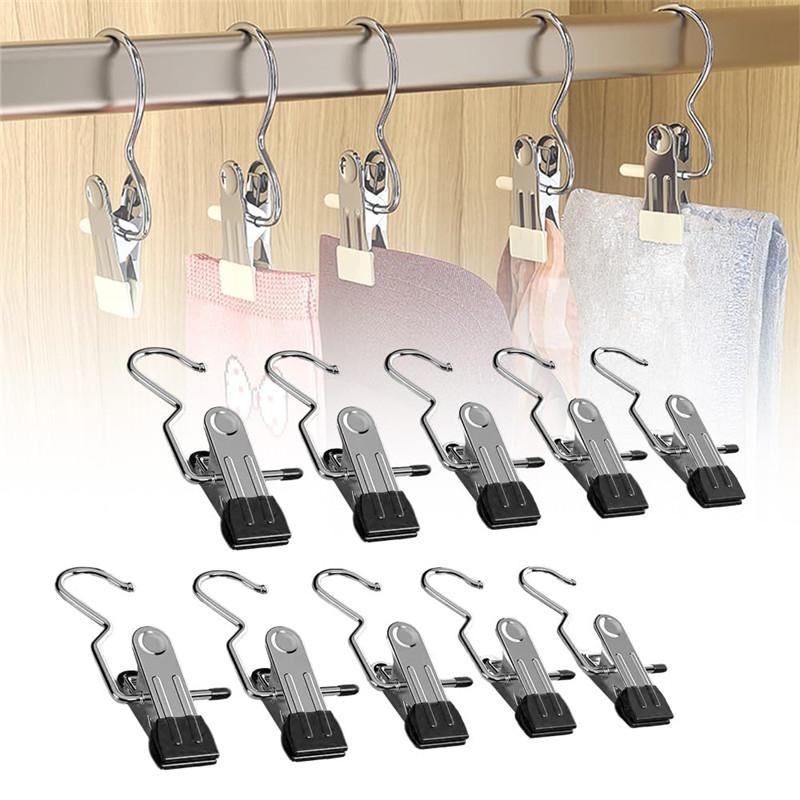 10/20pcs Stainless Steel Clothespins with Hook Laundry Organizer Portable Hanging Clip Closet Hanger Efficient Clothes Management