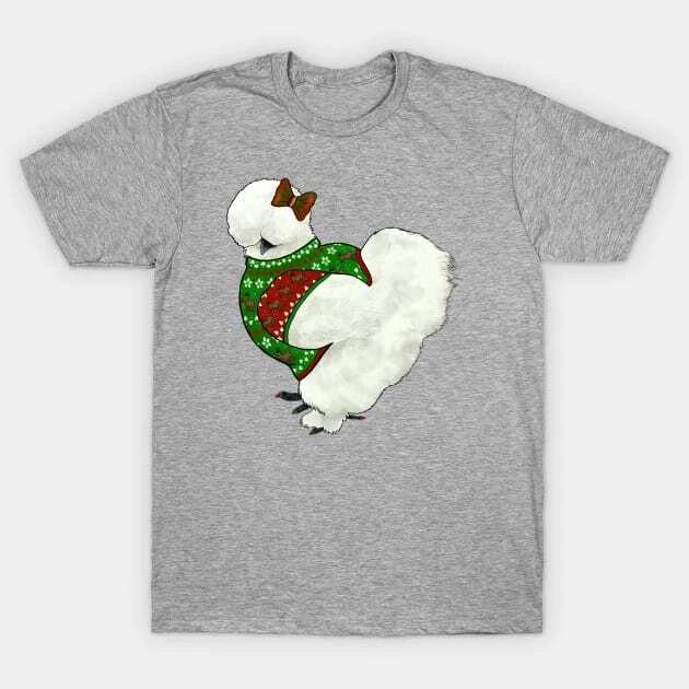 White Silkie Chicken In An Ugly Christmas Sweater With Bow Made in Australia T-S 2XL