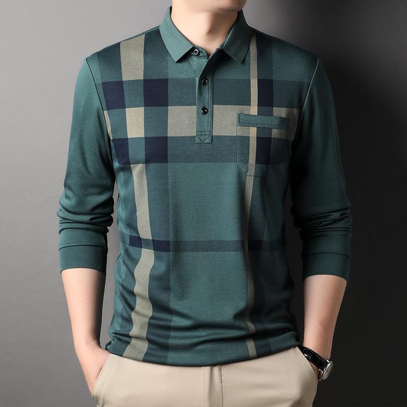 

Весна и осень, мужская рубашка-поло с длинными рукавами и воротником, клетчатая футболка, нижняя рубашка, удобный повседневный мужской топ XXXL