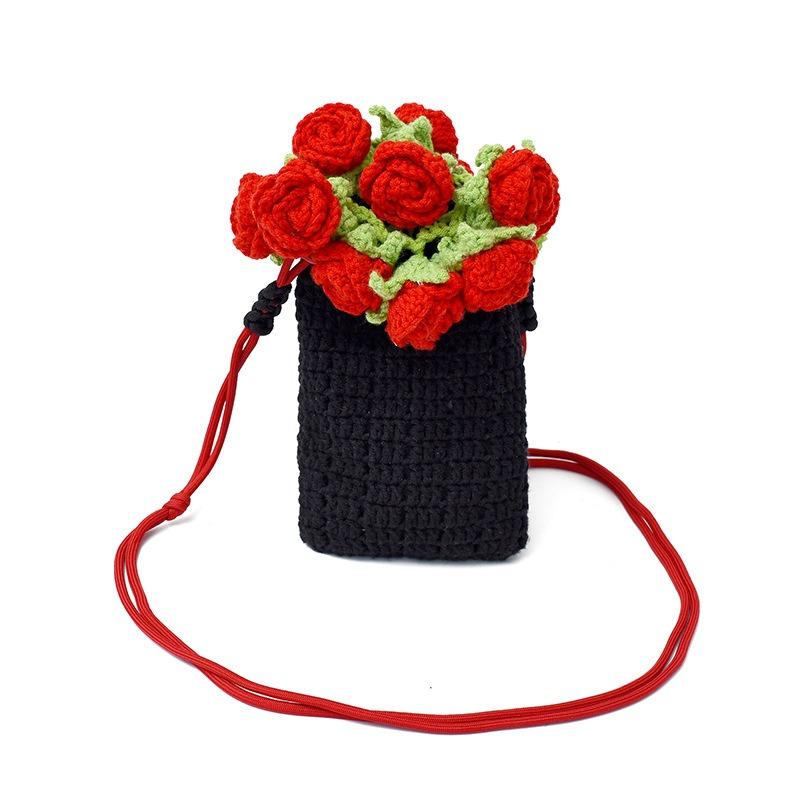 Niche Knitted Bag Women's New Flower Versatile Messenger Bag Fashionable Mini Mobile Phone Bag