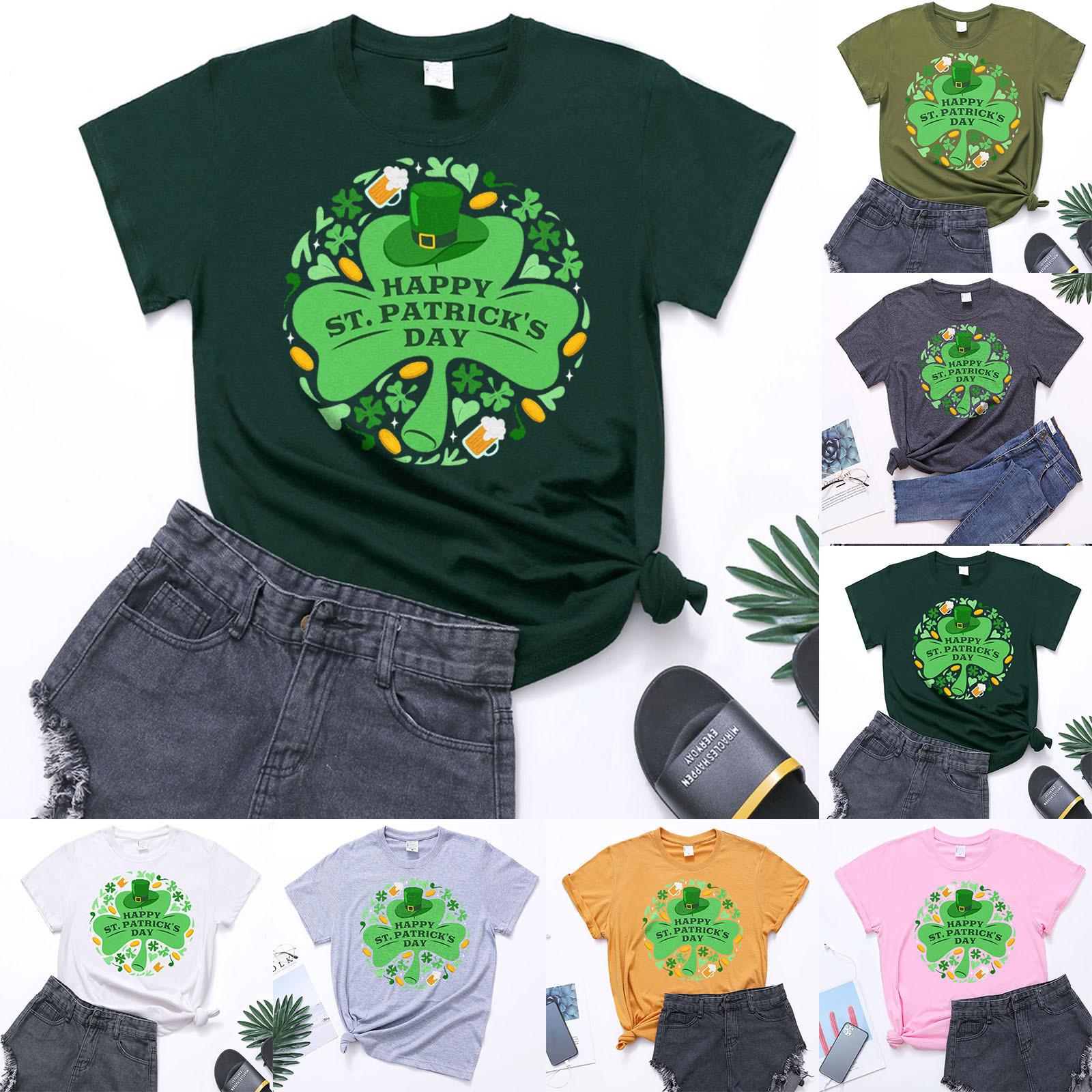 

улица. Женская милая летняя свободная рубашка с короткими рукавами и круглым вырезом в стиле ретро на День Святого Патрика, с короткими рукавами и круглым вырезом спереди