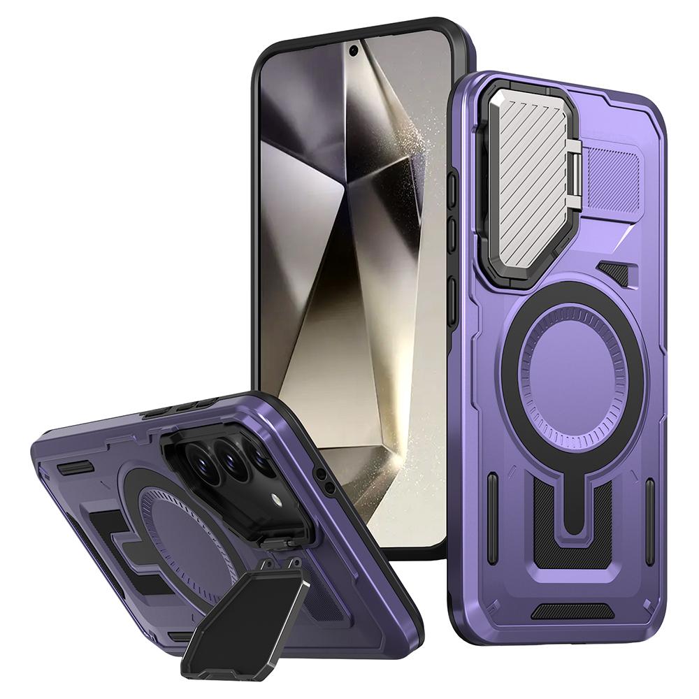 

For Samsung Galaxy S24 FE Magnetic Case Lens Lid Kickstand PC+TPU Back Cover G