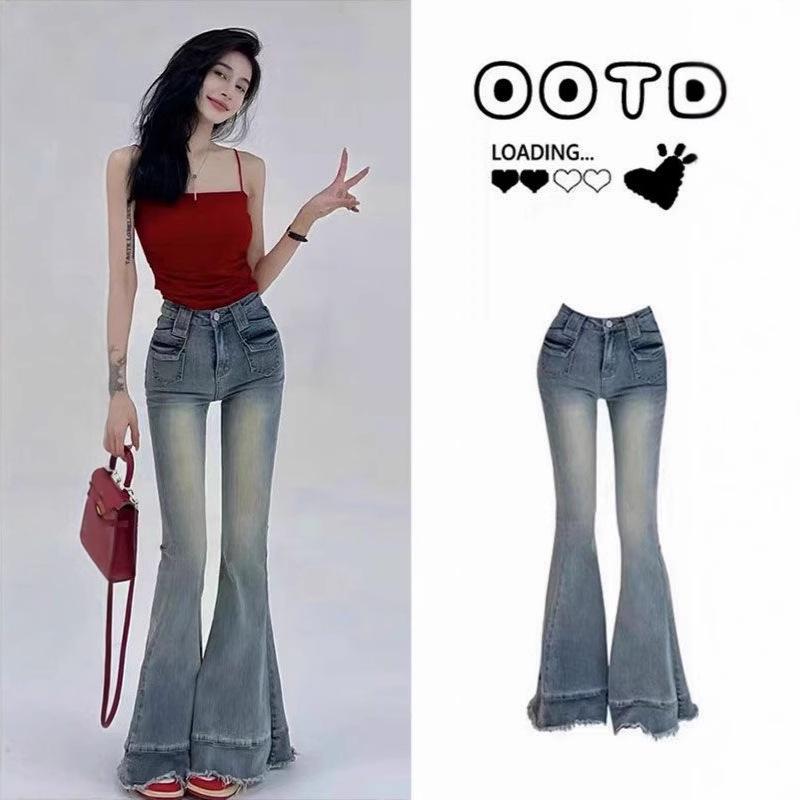 

Women s High-Waisted Micro-Flare Jeans with Stretchy Raw Hem and Slimming Fit 2X Large середній синього кольору