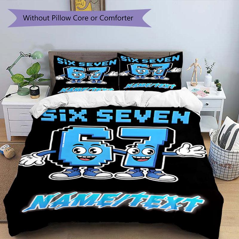 3PC Custom Name "Six Seven Friends Adventure" Bedding Set Printed Bedding Set Duvet Cover Closure Includes 1 Duvet Cover & 105 Pillowcases for Bedroo