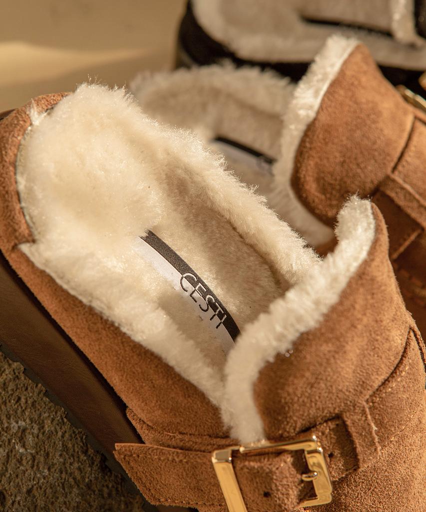 Cesti Square Buckle Fur Slippers (2 Colors)