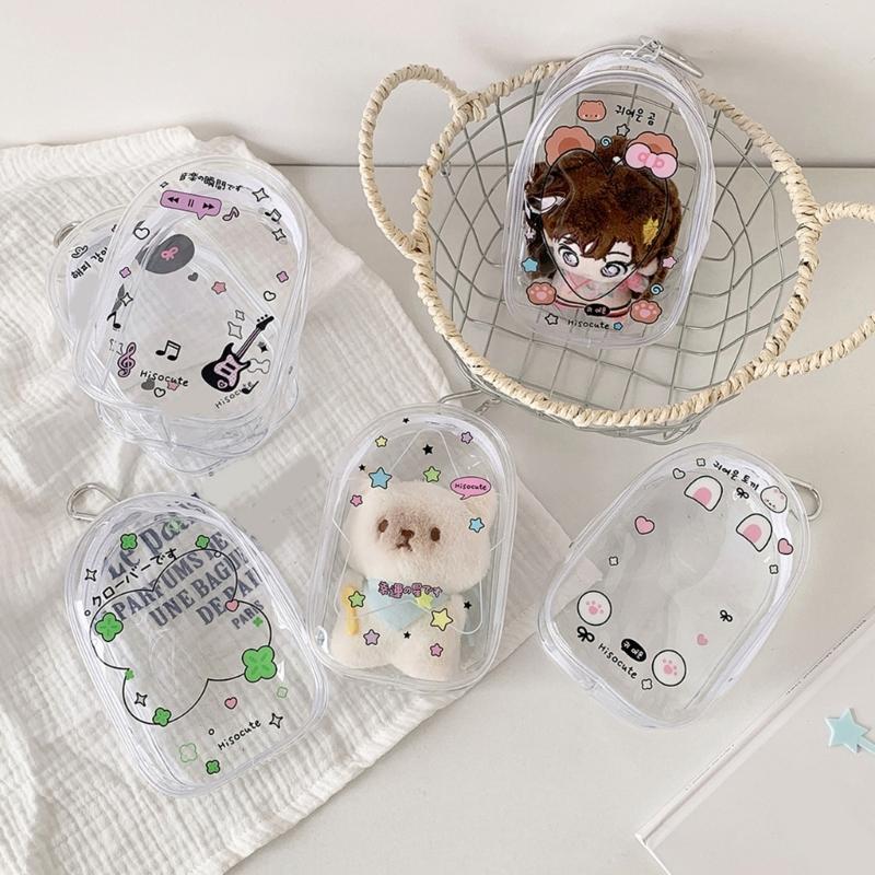 Portable Clear Hanging Storage Bag For Mini Figures Dolls Collectibles With Keychain Attachment And Zipper Closure