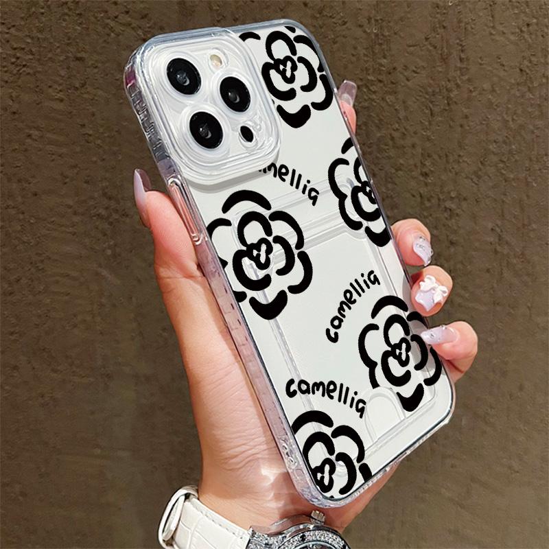 Card Slot Holder Silicone Wallet Pocket Case For Xiaomi Redmi Note 12 13 Honor 200 Smart Oppo A18 A38 A58 Samsung S23 S24 S25 Cover Clear Phone Bumper