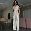 Cross-border Amazon Foreign Trade 2026 Spring and Autumn New Cardigan Shirt Lace-up Top Casual Wide-leg Pants Set