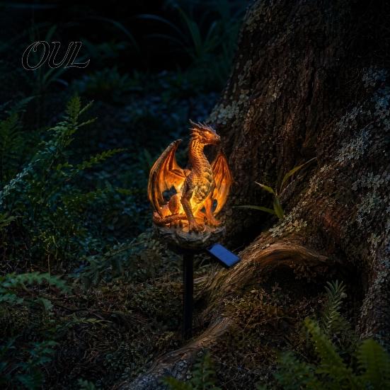 Solar Landscape Lighting Garden Light, Dragon Savage Statue, Wild Man Sculpture, Resin Decor Outdoor Night Light for Patio Yard Courtyard Warm Lantern