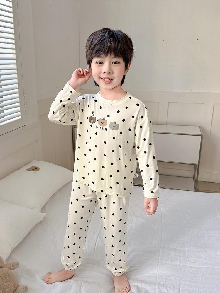 Kids' Cartoon Long-Sleeve Pajamas - Breathable Modal Fabric for Spring & Autumn