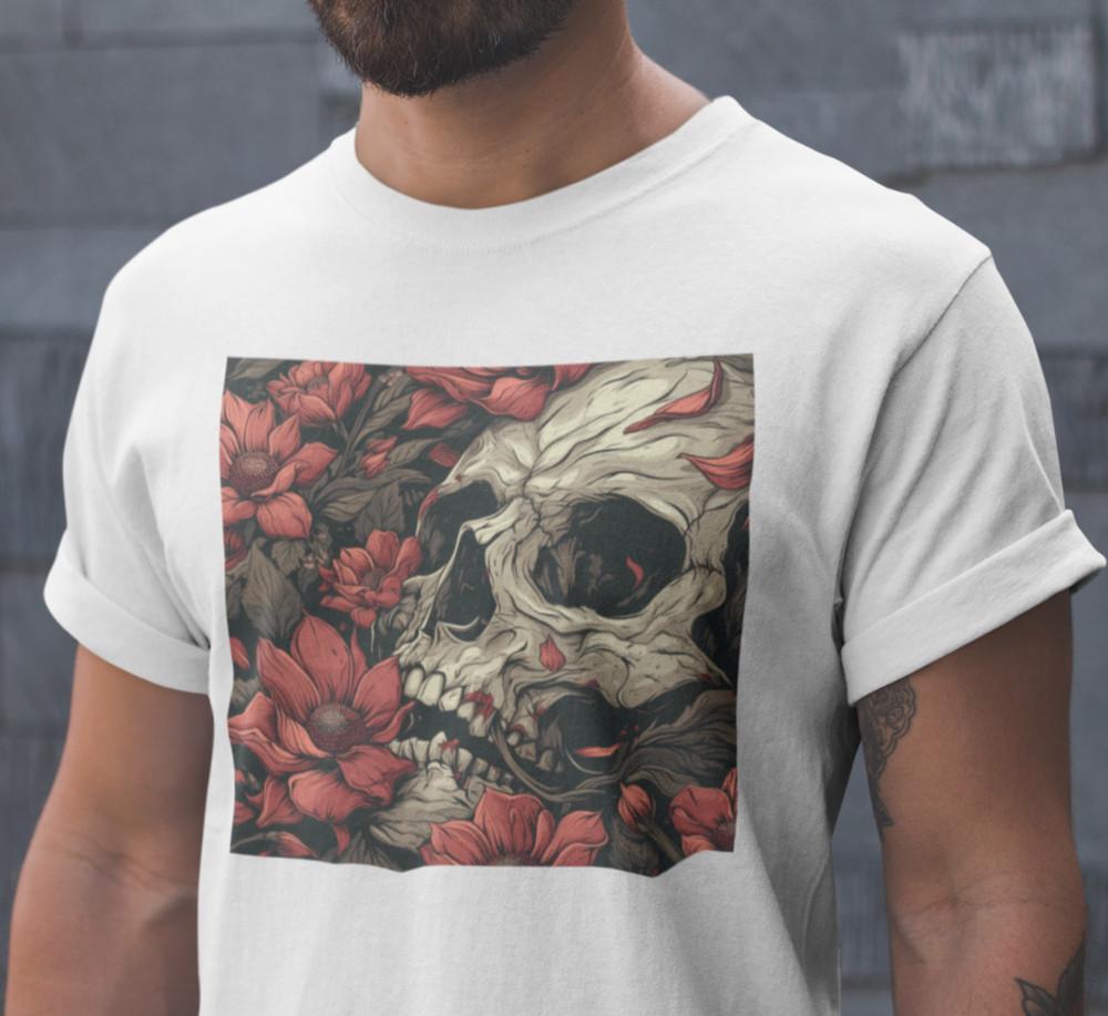 Skull T shirt - Roses - Skull And Roses - Skeleton - Unisex - %100 cotton Unisex T-Shirt XXL
