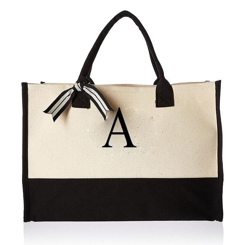 Große Tragetasche, modische Canvas-Tasche mit Buchstaben und Blumen, tragbar, für den Strand, Schultertasche, Shopping, lässige Strandtasche, Handtasche