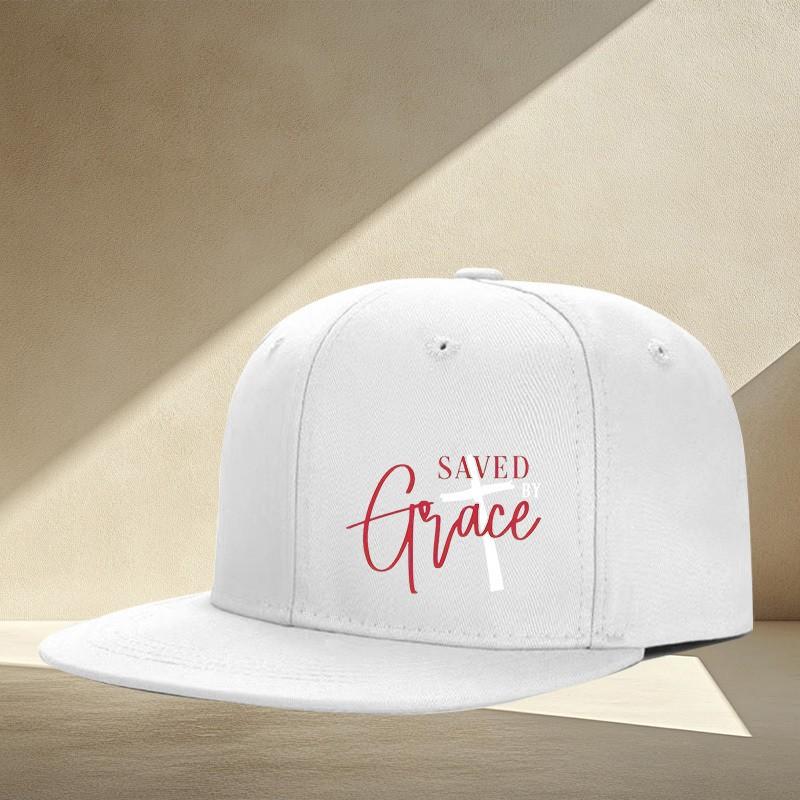 Saved By Grace Cross Christian Baseball Cap Polyester Casual Snapback Hat for Adults One Size
