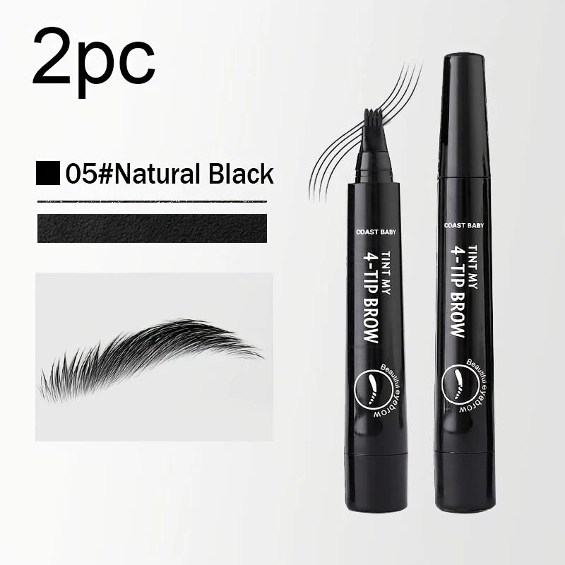 2pcs 4-Tip Brow Pens - Waterproof & Sweatproof, Dual Shades for Natural Look, Portable for On-the-Go Touch-Ups