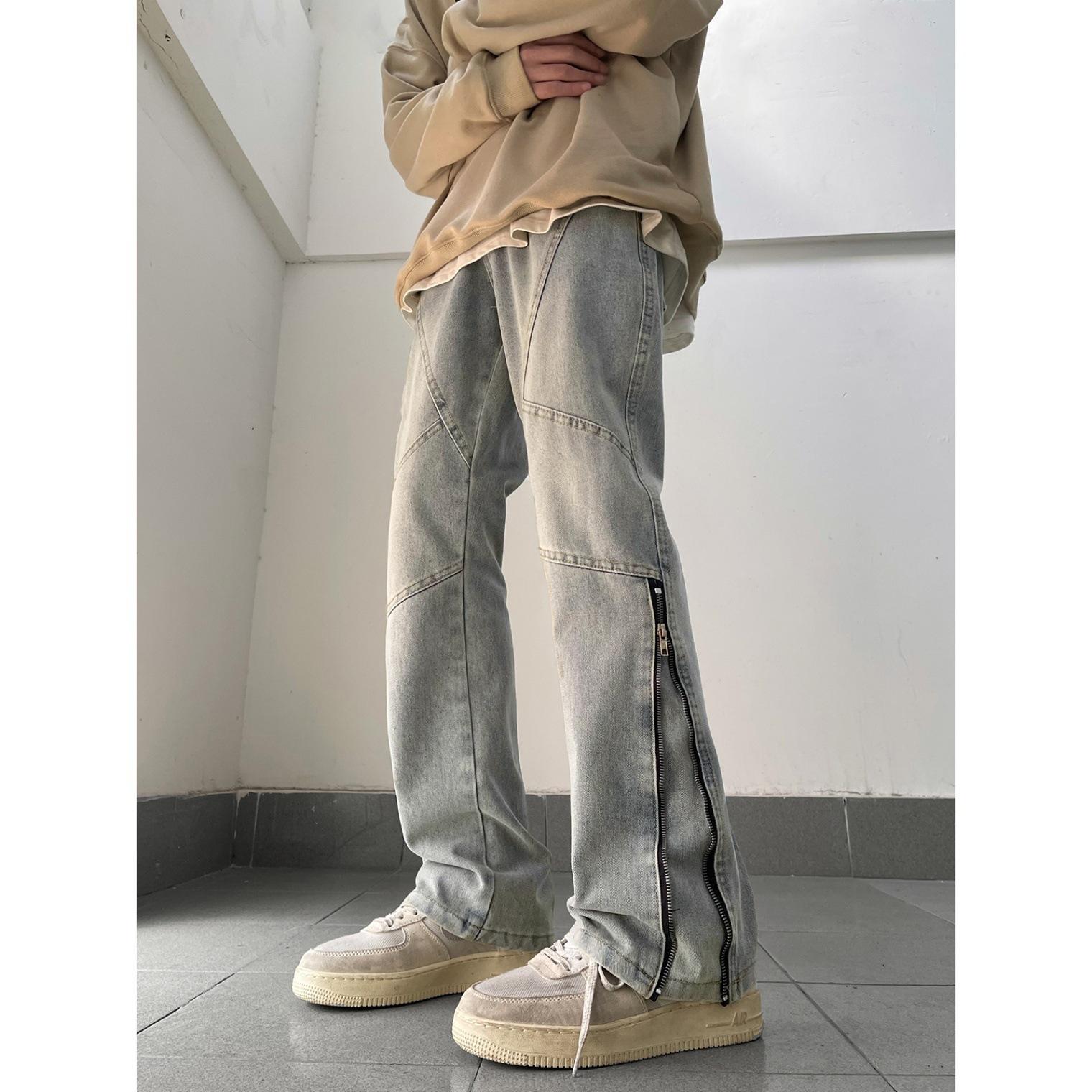 JYL Men s Jeans Autumn American Vibe Washed Side Zip Slim Straight Denim M бездна