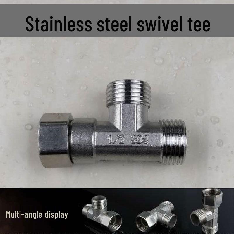 Stainless Steel 4-Point Thickened Male & Female Thread Live Joint Tee Gas/Water Pipe Elbow Fittings