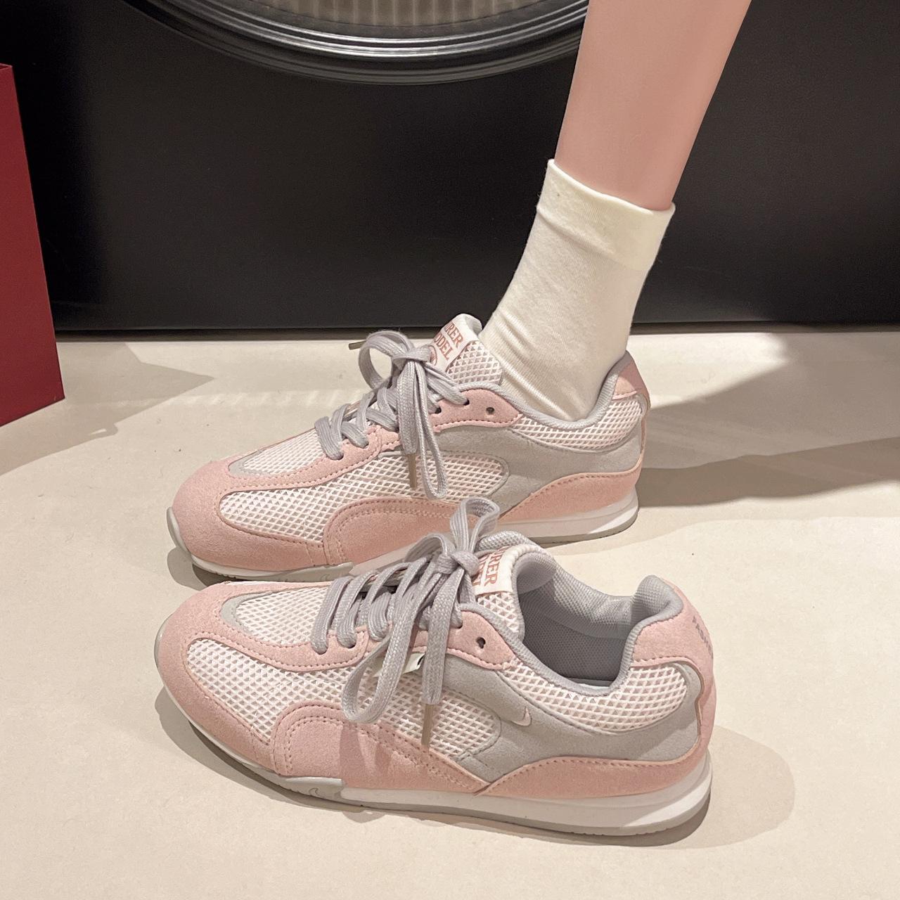 

College style fishing net little white shoes women s 2025 summer new student mesh breathable thick-soled leisure sports Forrest Gump shoes 40 рожевий