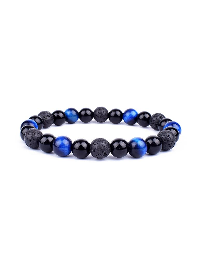 Triple Protection Natural Stone Beads Bracelet Tiger's Eye for Courage Obsidian for Grounding & Pyrite for Wealth Health Jewelry