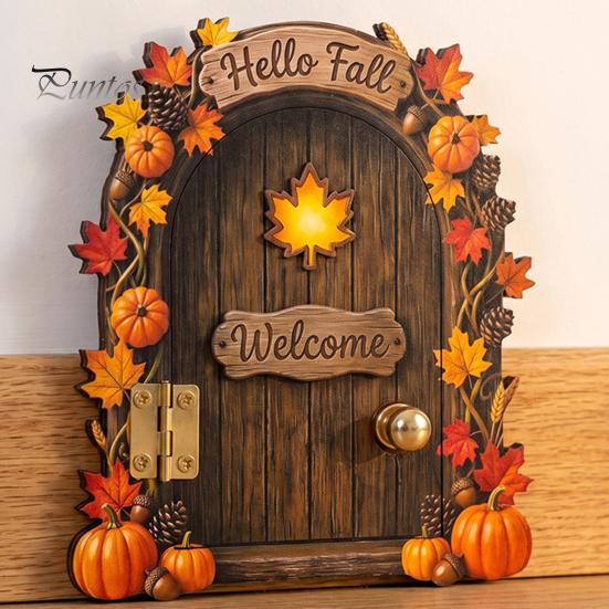 Decorative Baseboard Elf Door Wooden Halloween Decor, 2D Fairy Mouse Miniature Wall Autumn Theme Tale Ornaments Hanging, Rustic Shelf Ornament