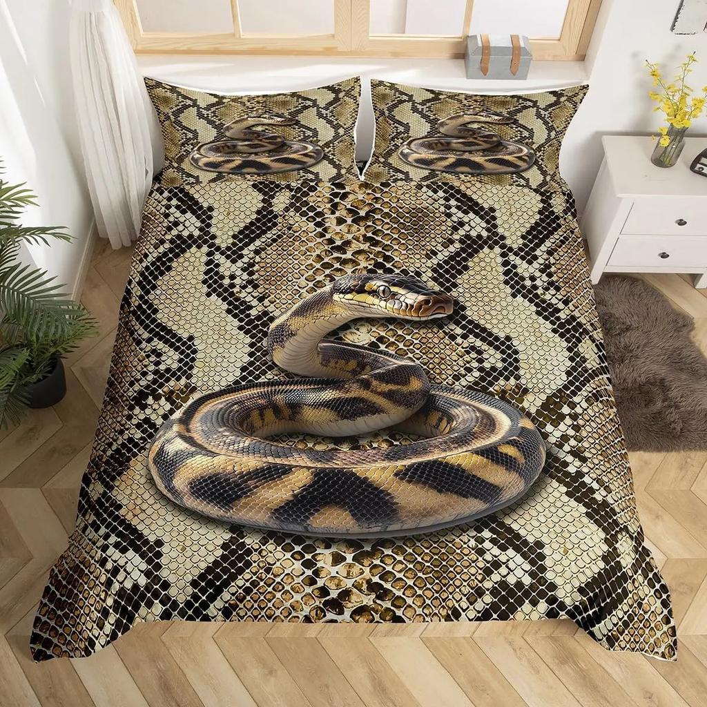 Snake Duvet Cover Python Bedding Set Gift for Teen Adult, Rainforest Animal Snake Comforter Cover Wildlife Reptiles Quilt Cover