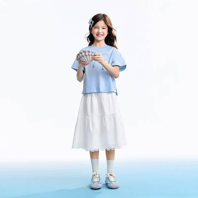 Annil Girls' Summer 2026 Crew Neck Short Sleeve Knit Top
