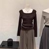 Sweet Temperament Off-Shoulder Knit Top - Women's 2025 Autumn/Winter Korean Style Slimming Base Shirt