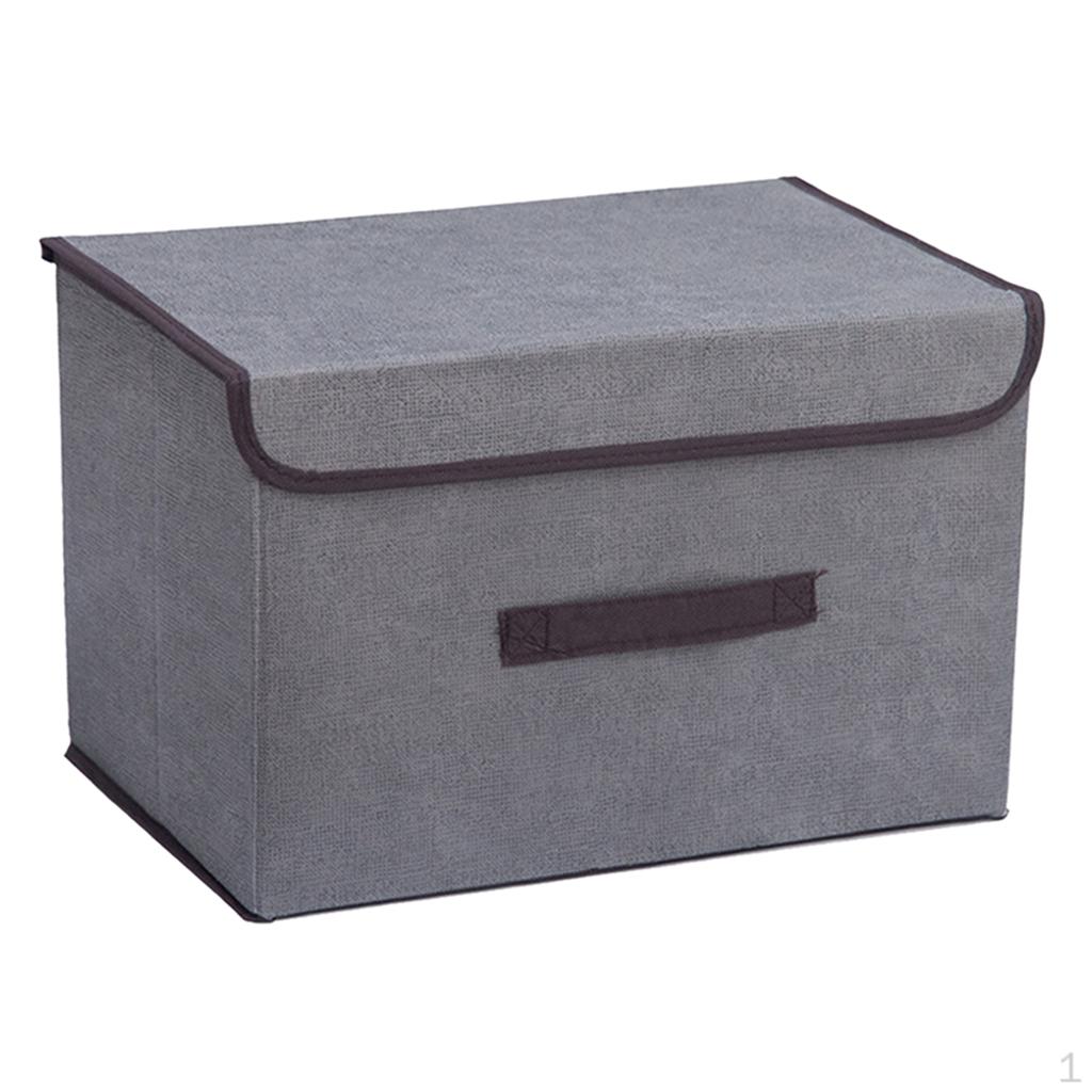 Collapsible Storage Bin - Foldable Box Container Organizer with Dust-Proof Lid and Handle L Gray 749₽