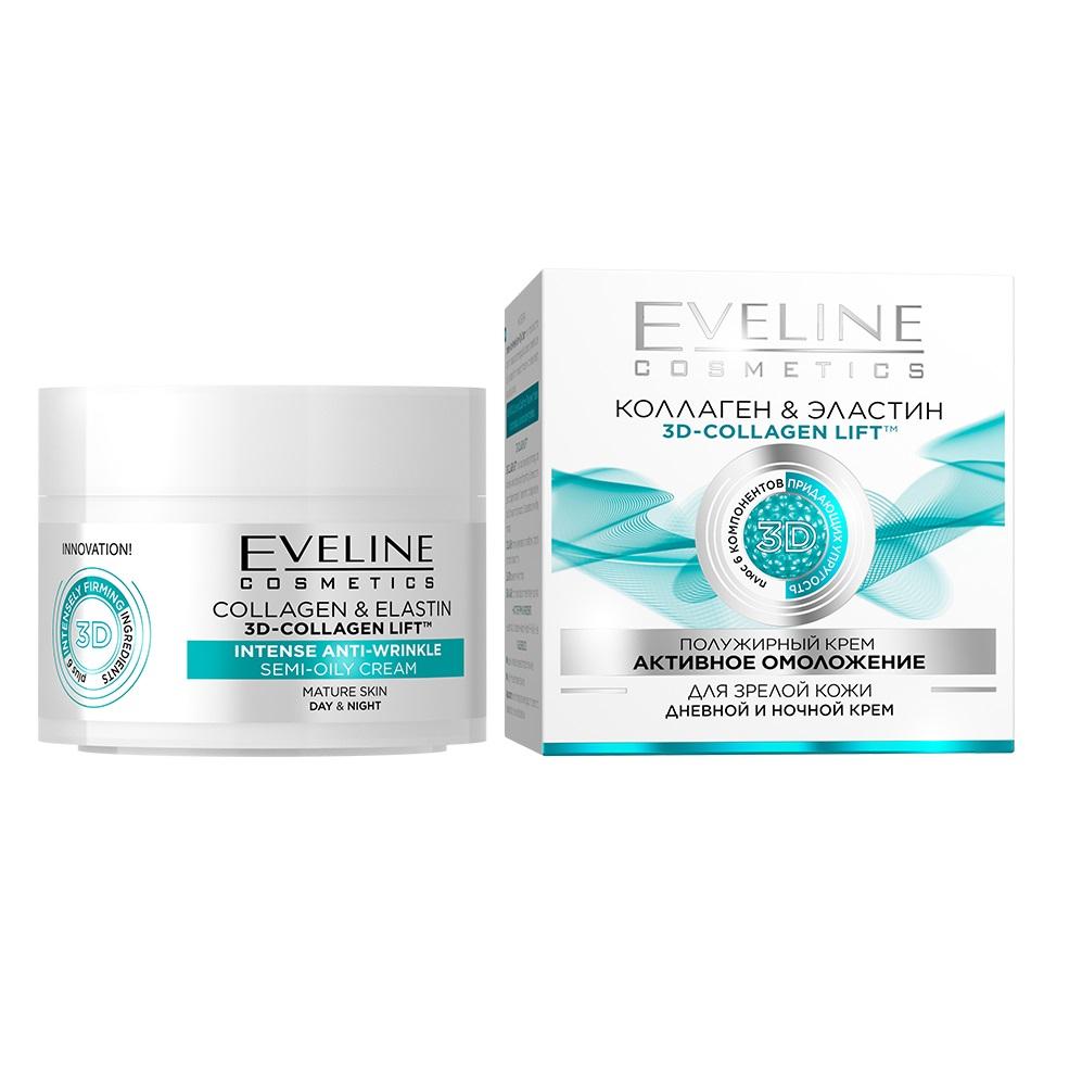 Crème anti-âge active pour peaux matures Collagène + Élastine Eveline 50 ml