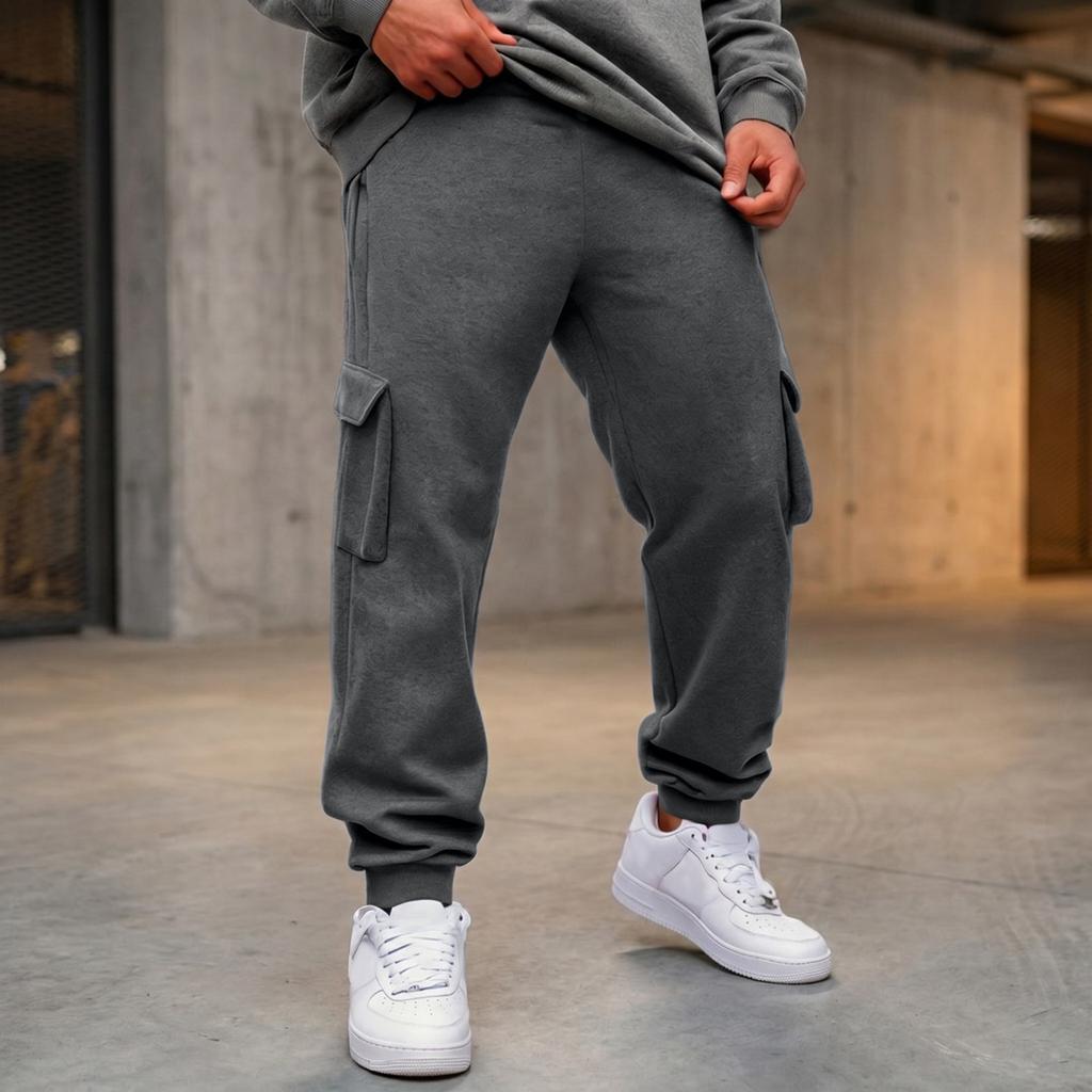 Herren Cargojogginghose mit 4 Taschen, Elastischer Bund mit Kordelzug, Lockere Passform, Verjüngtes Bein, Lässige Arbeitshose