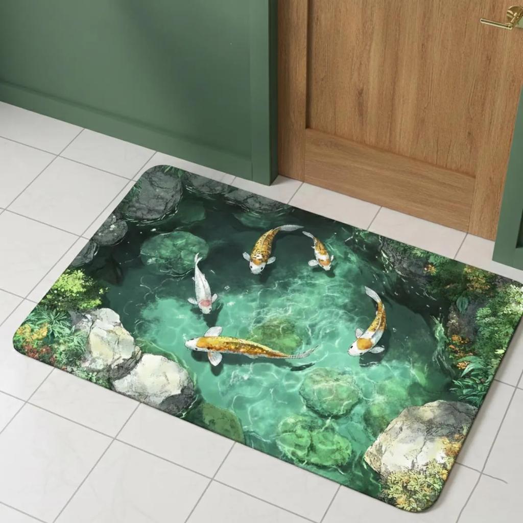 Flower Pool Koi Pattern Carpet Fish School 2D Printed Floor Mat Living Room Bedroom Kitchen Decoration Carpet
