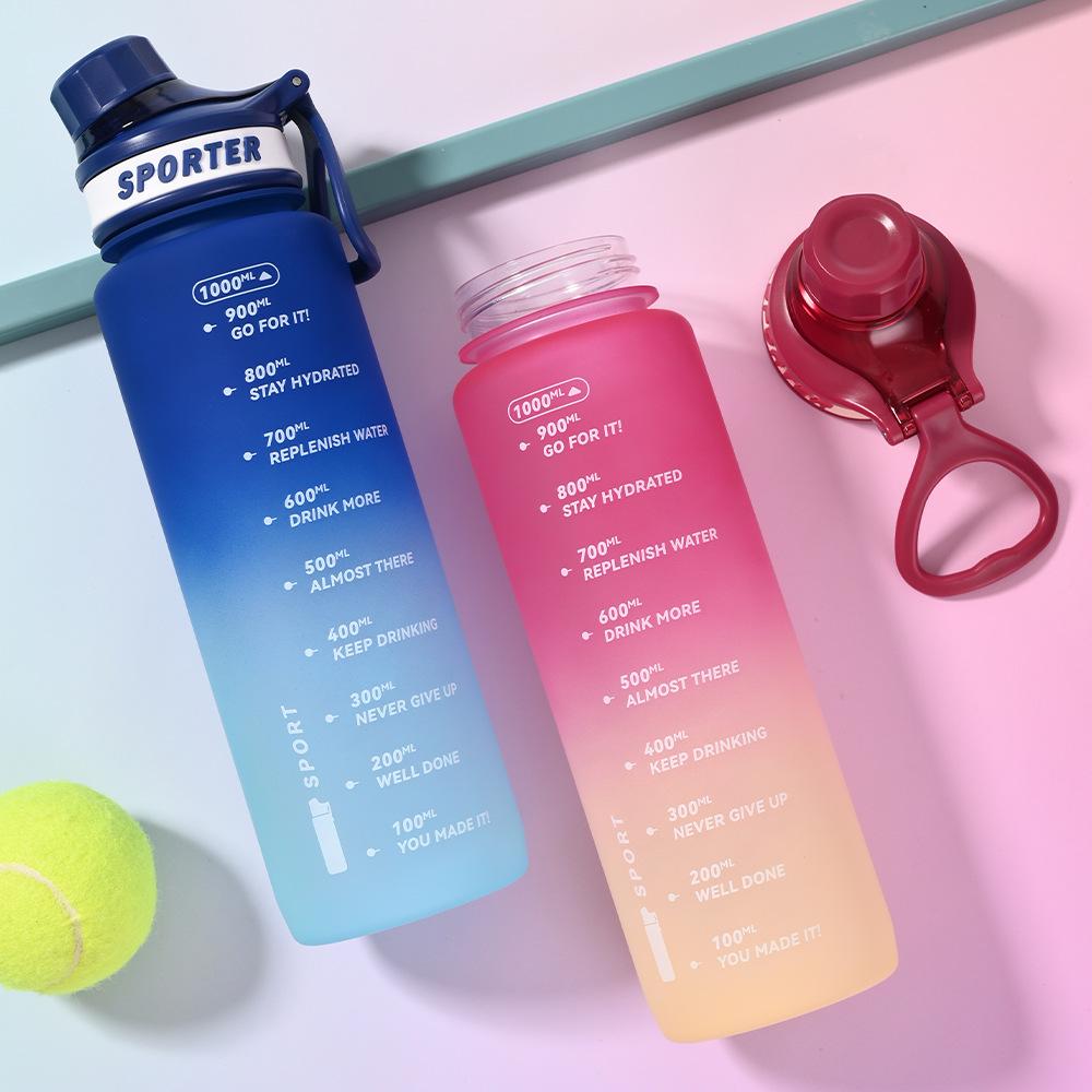 1000ML Large Capacity Sports Water Bottle with Time Marker Outdoor Travel Gym Fitness Jugs Leakproof Plastic Bottles Drinking