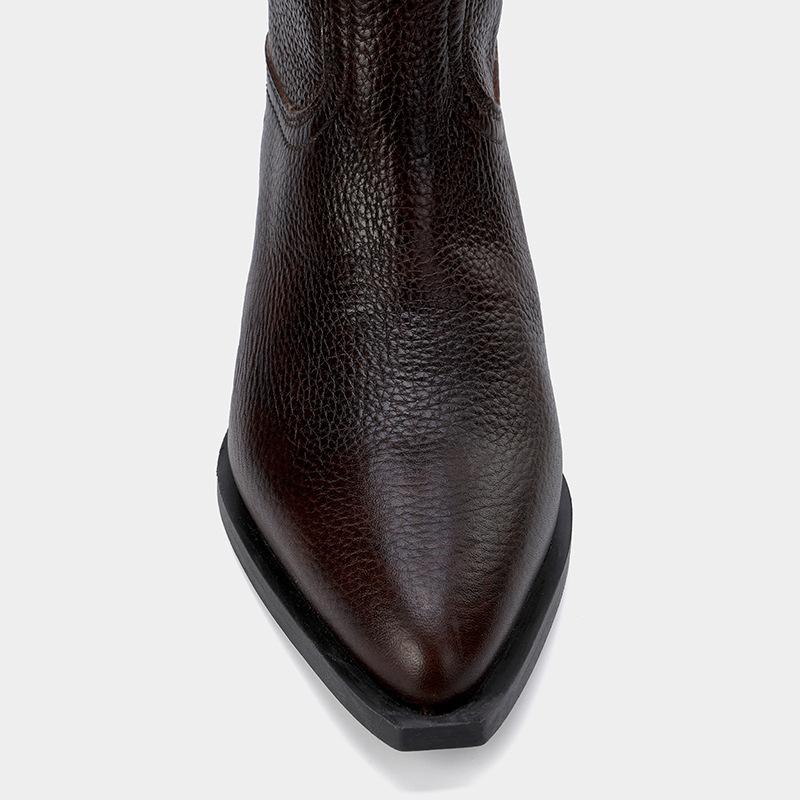 New Women Knee High Boots Western Cowboy Retro Style Pointed Toe  Design Leather Ladies Knight Shoes