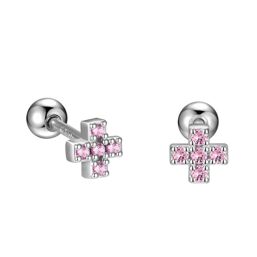 S925 Sterling Silver Inlaid Colorful Zircon Cross Screw Earrings for Women Small Exquisite Temperament Ear Accessories