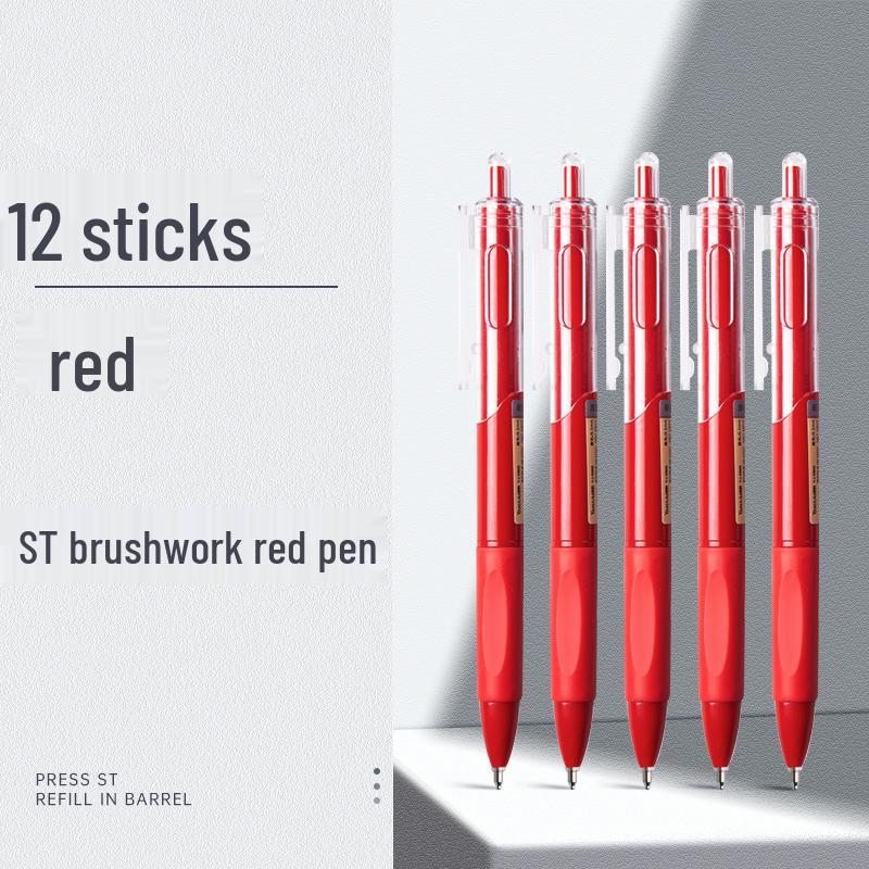 ST Quick-Dry Red Gel Pen for Teachers & Students, Push-Button Rollerball for Grading & Marking, with Refillable Ink.