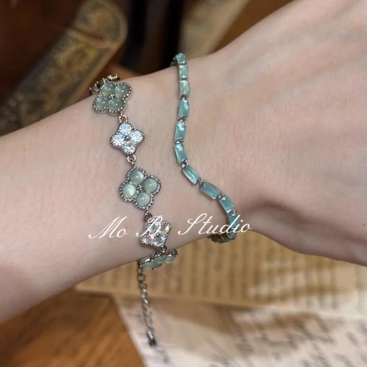 Korean Zircon Square Link Bracelet With Elegant Geometric Design For Women