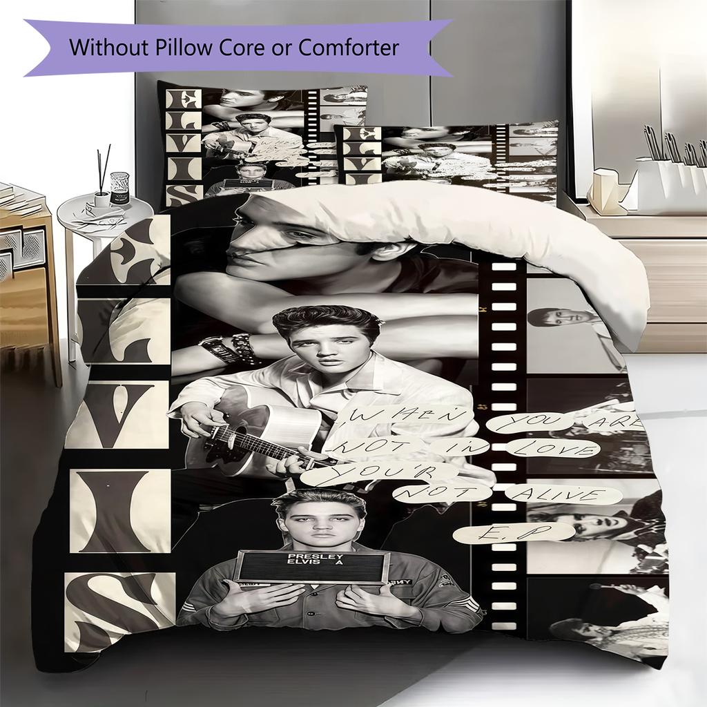 Elvis Presley Pattern Bedding,Quilt Set Quilt Cover Pillowcase Home Birthday Gift (1 * duvet cover + 2 * pillowcase, without core)