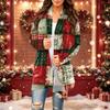 Women's Casual Christmas Print Mid-Length Open Front Cardigan Sweater for Holiday Wear