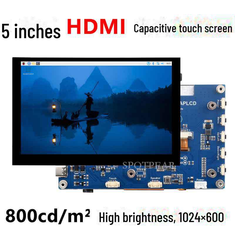 5-inch Raspberry Pi LCD, 1024x600, HDMI, Narrow Edge, Capacitive Touch Display.