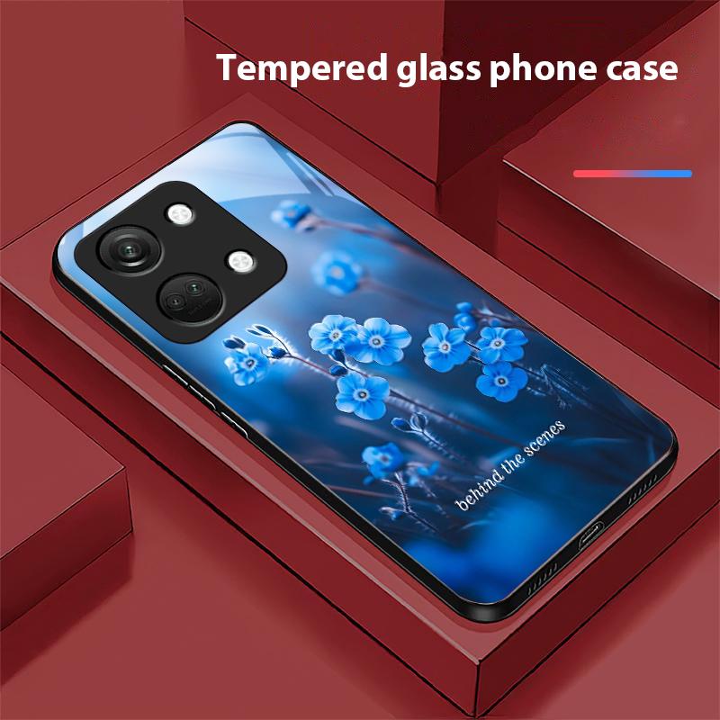 Blue Flower Element For OnePlus Nord 3 5 6T 7 Pro 8 12 10T Reno8 Lite 5G 10R Nord N30 Shell Tempered Glass Phone Case Black