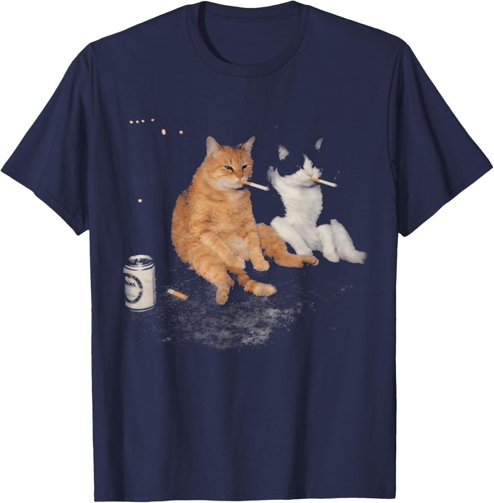 Funny Shirts 2 Smoking Cats Drinking Beer Meme Tees T Shirts Unisex T-Shirt