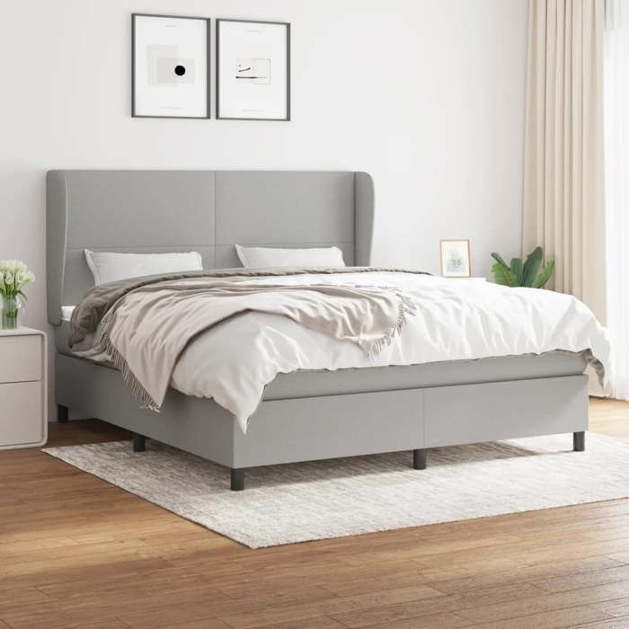VidaXL Lit à sommier tapissier avec matelas Gris clair 180x200cm Tissu - Modèle 3127821
