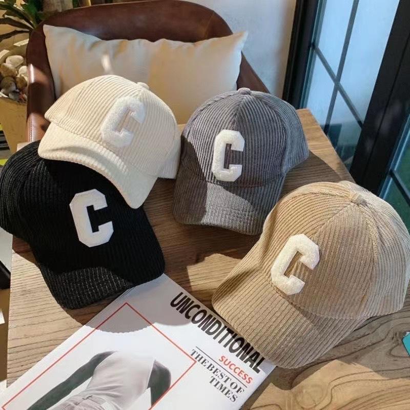 C shaped Baseball Hat for Women Corduroy Korean Style Trend Ins Style Versatile Thickened Autumn Student Bend Brim Baseball Hat for Men