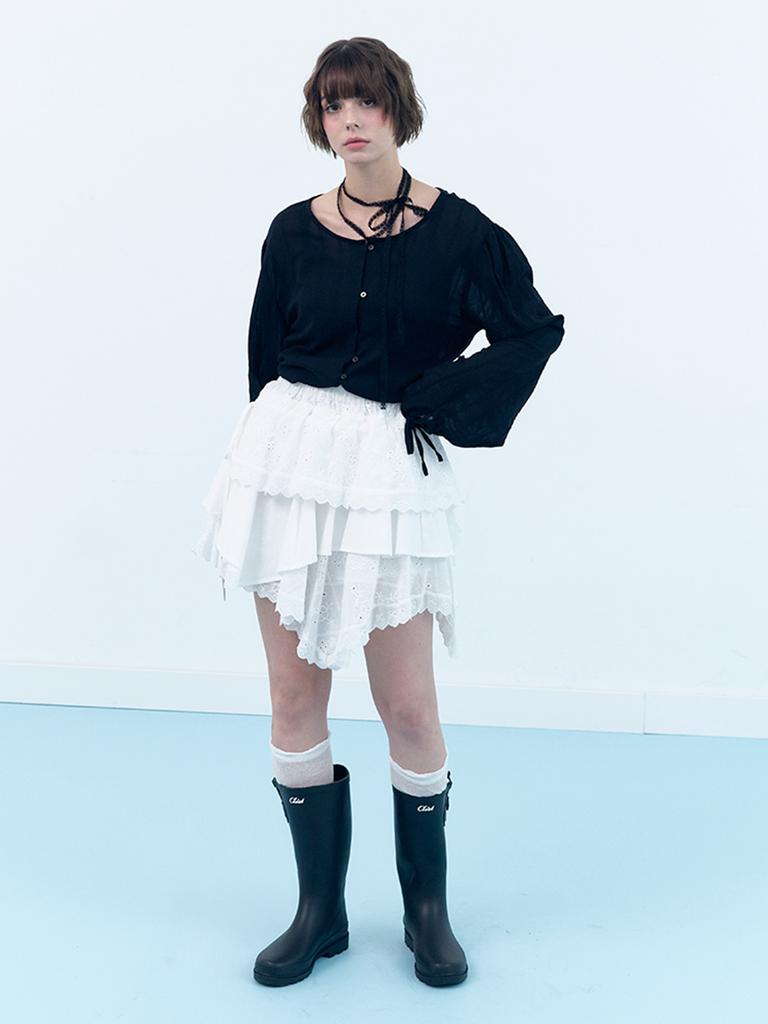 CLO'ET Lace Ribbon Blouse - Black