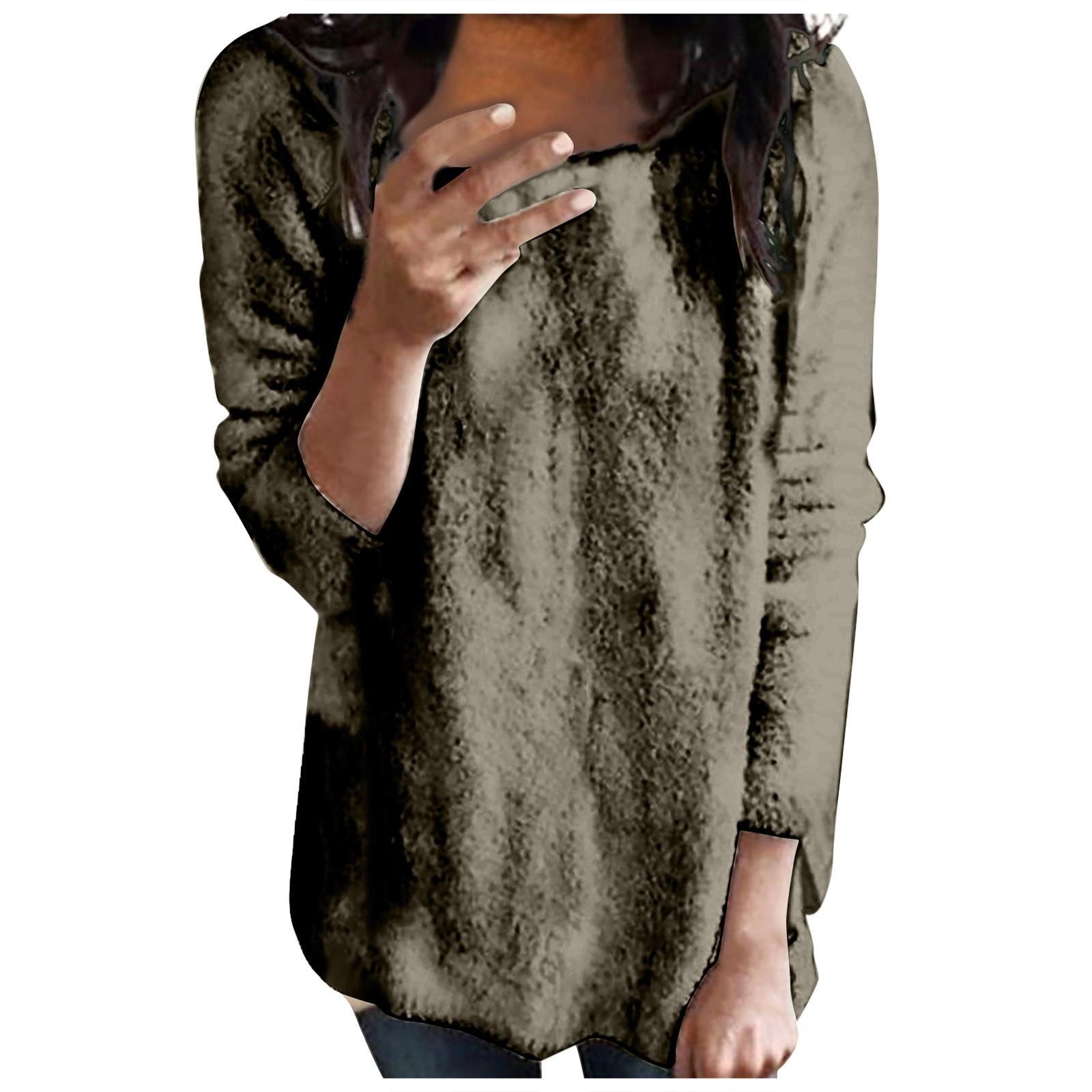 Женский Классический Зимний Модный Плюшевый Теплый Свитшот с Круглым Вырезом L