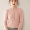 Women's Cashmere Ribbed Pullover Sweater – Round Neck with Buttons and Pockets, Autumn/Winter Collection